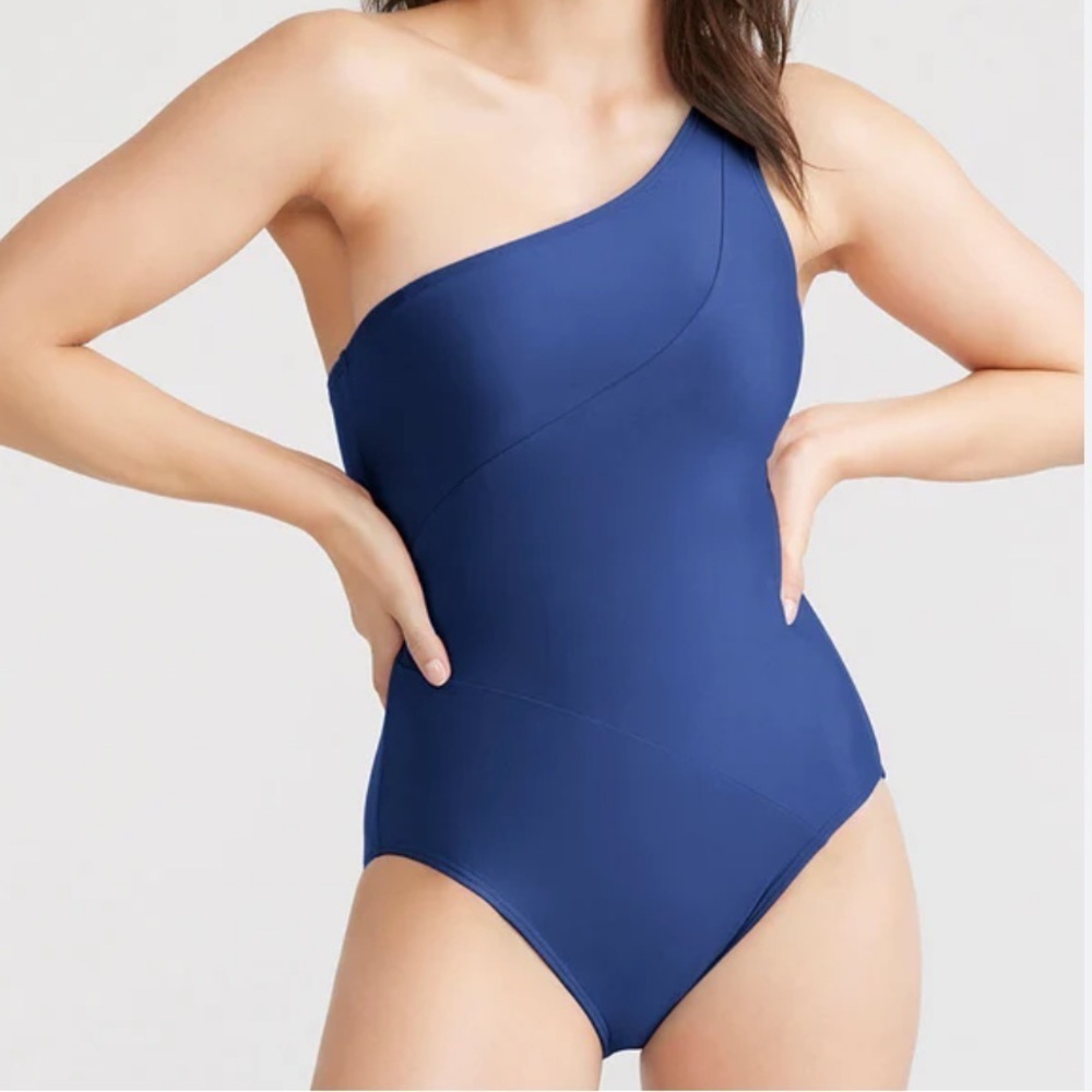 Yummie Women's Navy Blue Siren One Shoulder One Piece Swimsuit NWT Size 6